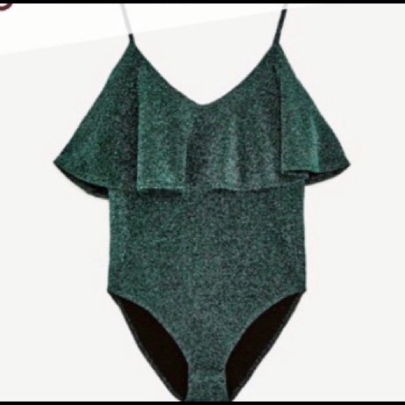 Zara green spaghetti strap sparkly bodysuit - Picture 4 of 9